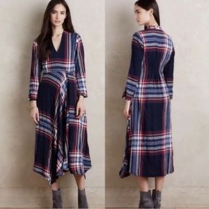 Anthropologie Isabella Sinclair Tartan Print Surplice Long Sleeves Midi Dress XS